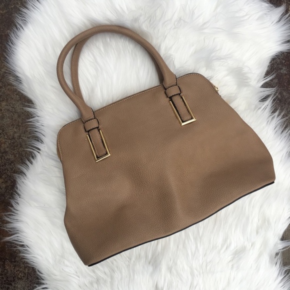 Tan Faux Leather Tote Handbag